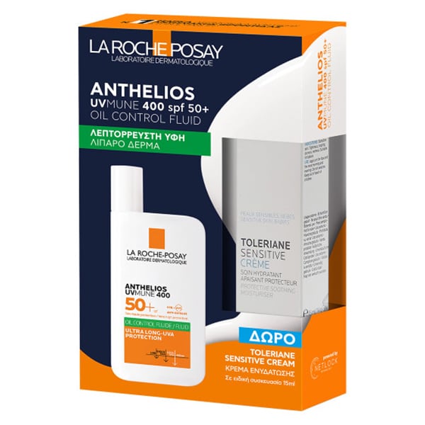 La Roche-Posay Anthelios UVMUNE 400 Fluid SPF50+ Aντηλιακό Προσώπου για Λιπαρό Δέρμα 50ml & Δώρο Toleriane Sensitive Ενυδατική Κρέμα 15ml