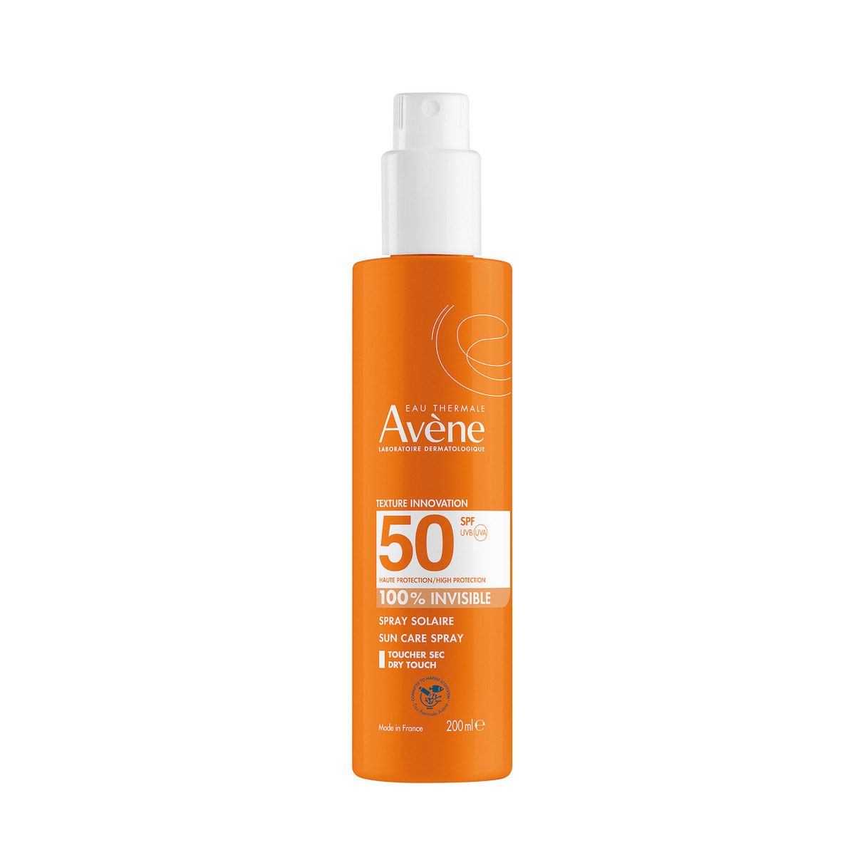 Eau Thermale Avène 100% Invisible Αδιάβροχη Αντηλιακή Λοσιόν Προσώπου και Σώματος SPF50+ σε Spray 200ml