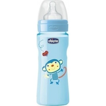 Chicco Πλαστικό Μπιμπερό Well Being Κατά των Κολικών με Θηλή Σιλικόνης 330ml για 4+ μηνών Σιέλ Μαϊμουδάκι