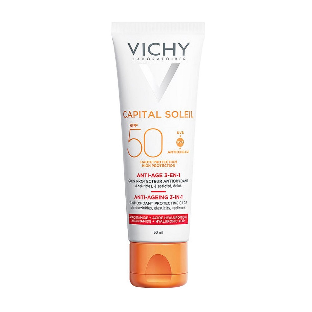 Vichy Capital Soleil Anti Ageing 3 in 1 Αδιάβροχη Αντηλιακή Κρέμα Προσώπου SPF50 50ml