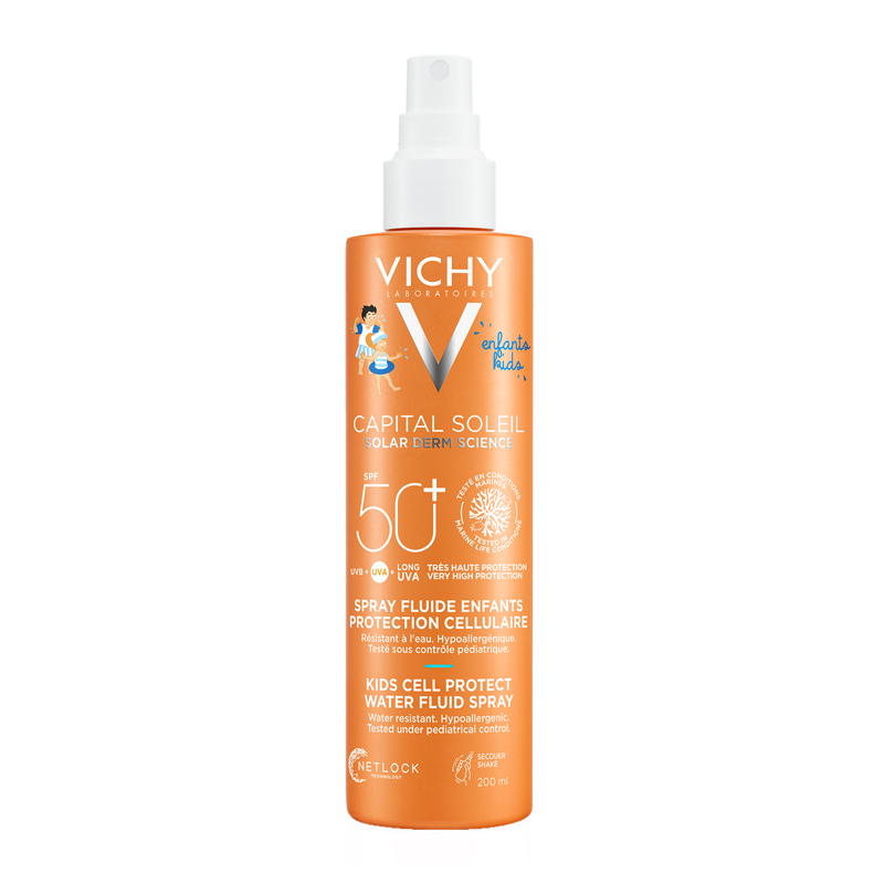 VICHY Capital Soleil Kids Cell Protect Water Fluid Spray SPF50+ Αδιάβροχο Παιδικό Αντηλιακό για Πρόσωπο & Σώμα 200ml