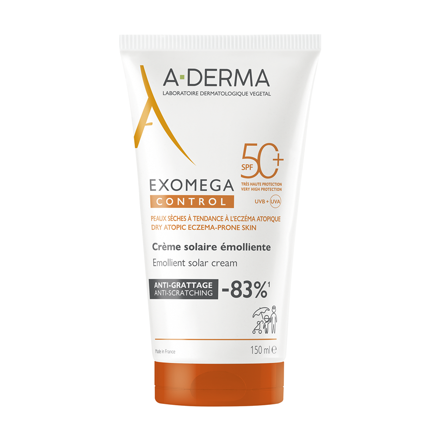 A-Derma Exomega Control Emollient Solar Cream Αντηλιακό Γαλάκτωμα για Ξηρές & Ατοπικές Επιδερμίδες με SPF50+ 150ml