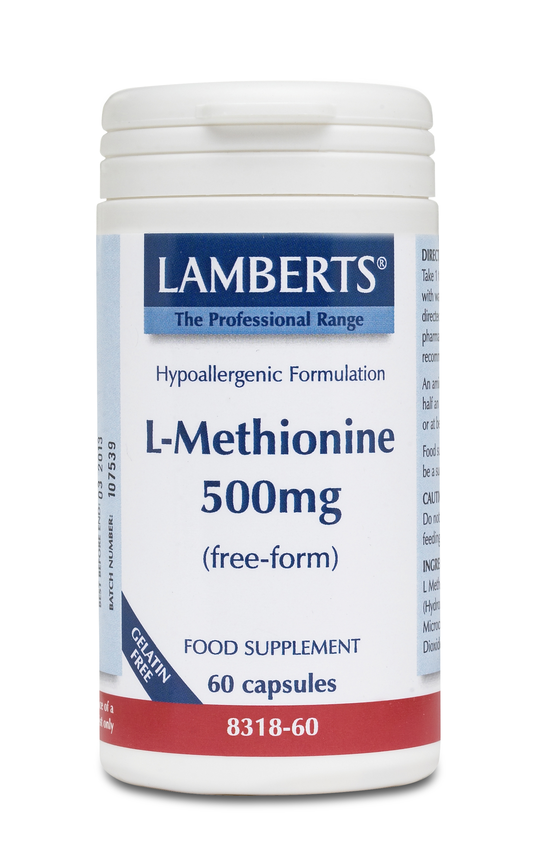 Lamberts L-Methionine 500mg 60 κάψουλες