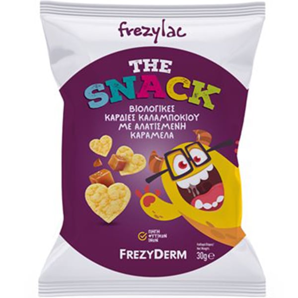 FrezyDerm Frezylac The Snack Organic Corn Salted Caramel Βιολογικές Καρδιές Καλαμποκιού με Αλατισμένη Kαραμέλα  30gr