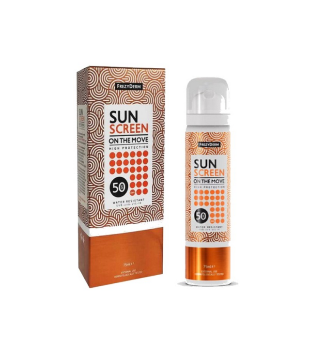 Frezyderm Sun Screen on the Move Spray SPF50 Αδιάβροχη Αντηλιακή Λοσιόν Προσώπου 75ml
