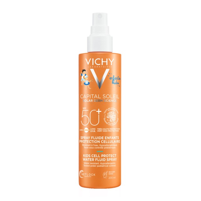 VICHY Capital Soleil Kids Cell Protect Water Fluid Spray SPF50+ Αδιάβροχο Παιδικό Αντηλιακό για Πρόσωπο & Σώμα 200ml
