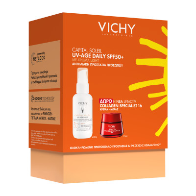 Vichy Promo Capital Soleil UV-Age Daily SPF50+ με Χρώμα light ενάντια σε Κηλίδες&Ρυτίδες 40ml με ΔΩΡΟ Collagen 16 Ημέρας 15ml