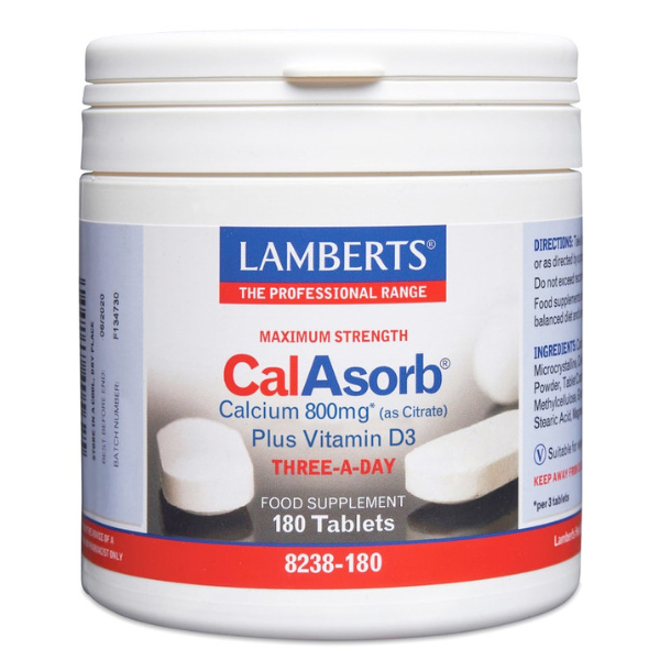 Lamberts CalAsorb Calcium 800mg Ασβέστιο σε μορφή Αλάτων Κιτρικού Ασβεστίου και Βιταμίνη D 180tabs