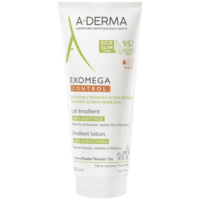 A-Derma Exomega Control Emollient Lotion Μαλακτικό Γαλάκτωμα, για δέρμα με τάση ατοπίας ή είναι πολύ ξηρό  200ml