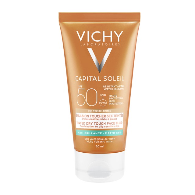 Vichy Capital Soleil BB Tinted Dry Touch Fluid Mat Αδιάβροχη Αντηλιακή Κρέμα Προσώπου SPF50 με Χρώμα 50ml