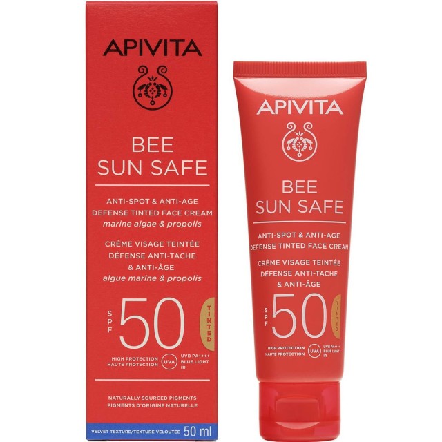 Apivita Bee Sun Safe Anti-spot & Anti-age Αδιάβροχη Αντηλιακή Κρέμα Προσώπου SPF50 με Χρώμα Tinted 50ml