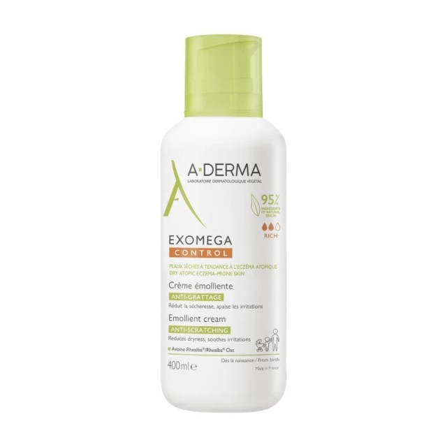 A-Derma Exomega Control Anti-Scratching Emollient Cream Μαλακτική Κρέμα Προσώπου & Σώματος Ενάντια στον Κνησμό 400ml