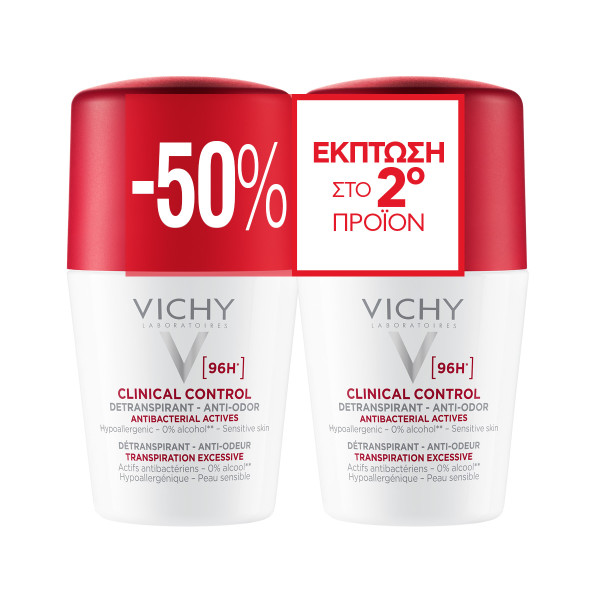 Vichy Αποσμητικό Deodorant 96h Clinical Control Roll-On Duo Promo με -50% στο 2ο προϊόν  2x50ml
