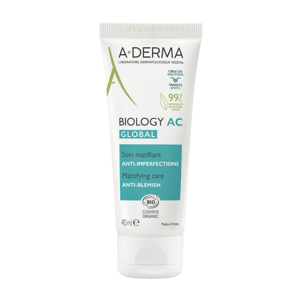 A-Derma Biology AC Global Mattifying Care Anti-Blemish Ενυδατική Κρέμα κατά των Ατελειών  40ml