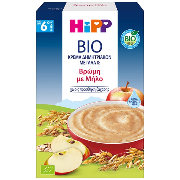 Hipp Bio Κρέμα Δημητριακών με Γάλα & Βρώμη με Μήλο για 6m+ 250g